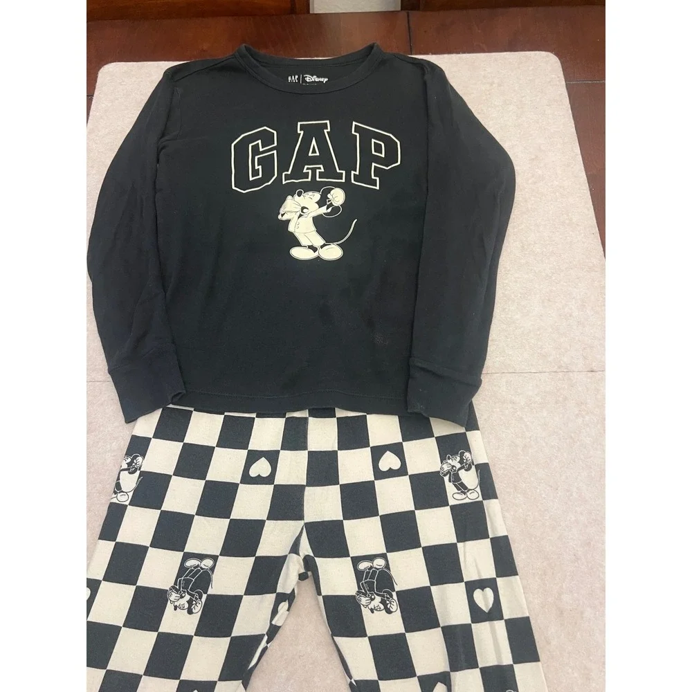 Gap Kids Disney Mickey Mouse Pajama Set Black White Checkered Cotton Size 10